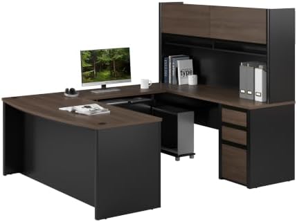 Bestar Connexion U-Shaped Workstation with Three Drawers, 72W, Slate/Sandstone | With Three Drawers; Durable 1" commercial grade work surface with melamine finish that resist scratches; for home office use