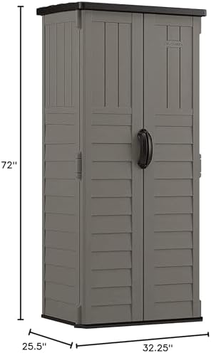 Suncast 22 Cu Ft, Vertical Storage Shed, Pad-Lockable Double Doors, Stoney