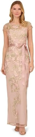Adrianna Papell Cascading Floral Embroidered Long Column Gown