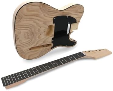 DIY Electric Guitar Kit Beginner Kit TL Style 6 String Right Hand | Basswood Body with Ash Burl Top, Hard Maple Neck, Engineered Wood Fretboard