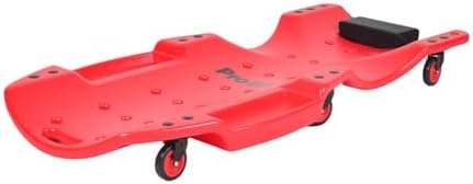 Pro-LifT C-6048 Mechanic Plastic Creeper 48 Inch - Blow Molded Ergonomic HDPE Body with Padded Headrest & Dual Tool Trays - 440 Lbs Capacity Red