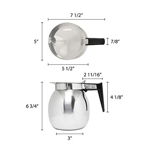 Thunder Group SLRCD001 Coffee Decanter, 64 oz. Capacity, Open Rimmed, Easy-Grip Handle, Stainless Steel, Mirror-Finish
