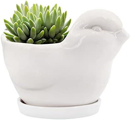 GeLive White Cow Succulent Pot, Small Ceramic Animal Planter with Drainage Hole & Saucer for Cactus, Mini Air Plants, Pencil Holder Brush Organizer, Indoor Home Office Desk Decor, Funny Gift