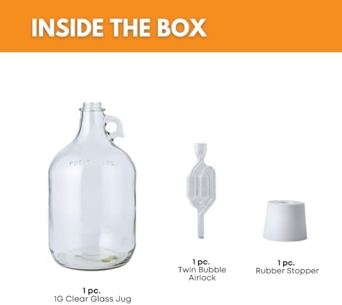 1 Gallon Glass Jug with Airlock, #6.5 Rubber Bung and Twin Bubble Design | Clear Fermentation Jug for beer, wine, cider & kombucha | Reusable food-grade construction for home brewing | Glass Fermenter