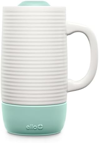Ello Jane 18oz Ceramic Travel Mug with Handle, Splash-Resistant Slider Lid and Built-in Coaster, Perfect for Coffee and Tea, BPA Free, Dishwasher Safe