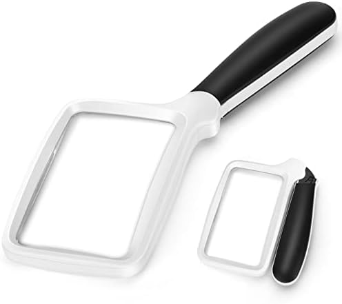 Folding Handheld Magnifying Glass with Light, 5X Large Rectangle Reading Magnifier with Dimmable LED for Seniors with Macular Degeneration, Newspaper