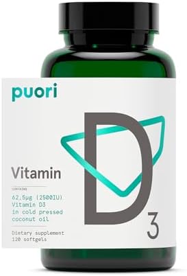 Puori Vitamin D3 Softgels for Adults, 2500 IU (62.5 mcg), 120 Count | Fast Absorbing Supplement Supports Immune System, Bone Health