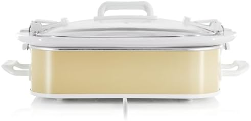MegaChef 3.5 Quart Rectangle Casserole Slow Cooker with 3 Temperature Settings, Carry Handles and Locking Tempered Glass Lid (Cream)