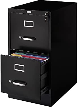 Staples 2-Drawer Vertical File Cabinet, Letter Size Documents, Lockable, 22" D x 15" W x 28.38" H, Black