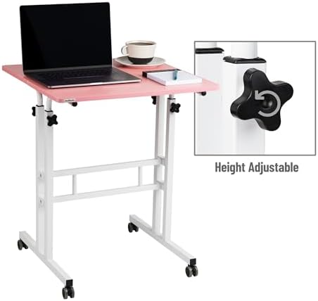 Mind Reader Standing Desk, Adjustable Height Laptop Workstation, Portable Rolling Desk on Wheels, Two-Tier Metal Frame, Black