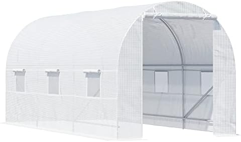 Outsunny 15' x 7' x 7' Walk-in Tunnel Greenhouse Large Steel Frame White