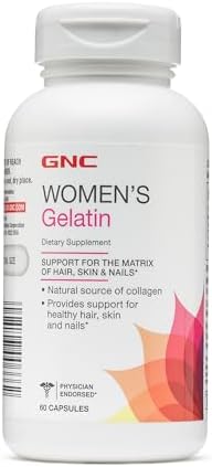 GNC Women's Gelatin Supplement, Supports Healthy Hair, Skin and Nails Natural Collagen Source, 60 Capsules