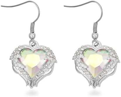 Mystic Color Glass Crystal Heart Pendant Necklace 24-26"Earrings