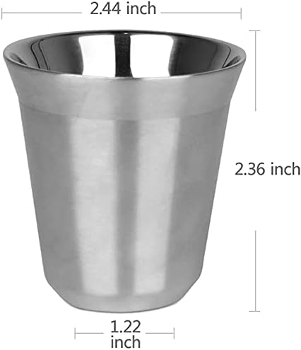 RECAPS 80ml Stainless Steel Espresso Cups Set (Stainless Steel) | 2 Pack Double Wall 304 Stainless Steel Demitasse Cups 2.7oz (Small Cup)