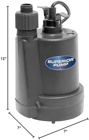 Superior Pump 91570 3300GPH Thermoplastic Submersible Utility Pump with 10-Foot Cord, 1/2 HP