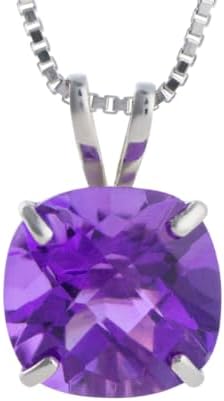 MAX + STONE 925 Sterling Silver Cushion Cut Birthstone Necklace for Women | 6mm Hypoallergenic Solitaire Necklace | Gemstone Pendant Necklaces with 18 inch Box Chain