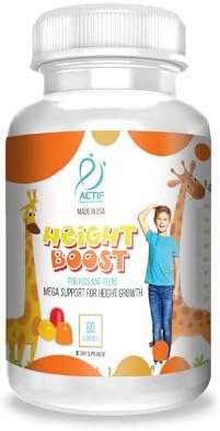 Actif Height Boost Mega Support for Height Growth with 10+ Factors, Height Supplement for Kids and Teens, 60 Gummies, Strawberry Flavor