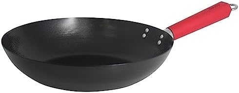 IMUSA 9.5 Inch Carbon Steel Nonstick Wok with Cool-touch Handle, Black | Cool-Touch Handle, Ideal for Stir Fry, Great for Everyday Meals