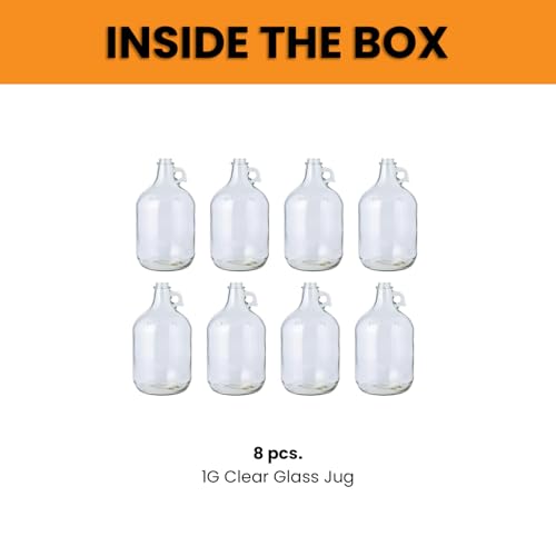 1 Gallon Glass Jug 8-Pack, 128 oz, Caps Or Stoppers Not Included | Reusable Glass Gallon Jugs with Lids for water, juice, oils and storage