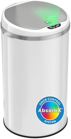 iTouchless 13 Gallon Touchless Sensor Kitchen Trash Can with Odor Control System, Brushed Stainless Steel, Round Garbage Bin for Home or Office - IT13RCB