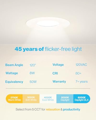 Sunco 4 Pack 6 Inch Canless LED Ultra-Slim Recessed Light, 5CCT, 14W=100W