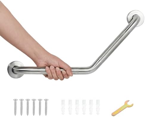 20 Inch Bathroom Grab Bar, Satin Brushed Nickel Angled Grab Bar with Anti-Slip Knurled Grip, Stainless Steel Bath Balance Bar, 1.0" Tube Safety Hand Rail Support, Handicap Elderly Assist Bath Handle