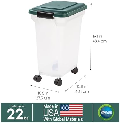 IRIS USA Airtight Pet Food Container, Up to 30 lbs & 11 lbs, Green | Airtight Seal, BPA-Free, 2-Cup Scoop, Stackable Design, Rolling Wheels, Dual Storage