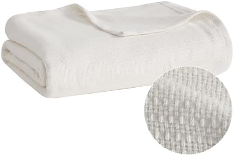 Madison Park 100% Cotton Breathable Queen Size Blanket for Bed, Blue | Freshspun Basketweave, All Season, Farmhouse Classic Bed Cover Full for Summer, OEKO TEX, Warm Home Essential For Couch, Sofa