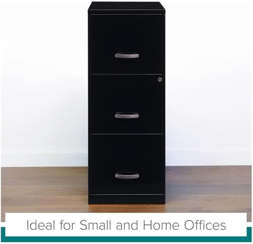 BOWERY HILL 3 Drawers 35.5" Vertical Black Metal Filing Cabinet Lockable Pre-Assembled Stationary Letter Size for Home, Office