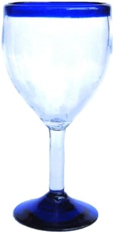 Cobalt Blue Rim 13 oz Wine Glasses (set of 6), Recycled Glass, Lead-free, Toxin-Free (13oz Wine)