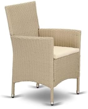 East West Furniture HVLC153V Valencia Patio Bistro Wicker Dining Chairs with Cushion, Set of 2, Cream