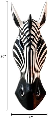 G6 COLLECTION Wooden Tribal Zebra Mask Black White Stripe Hand Carved Wall Plaque Hanging Home Decor Accent Art Unique Sculpture Decoration Handmade Handcrafted Decorative Zebra Black White (20" Tall)