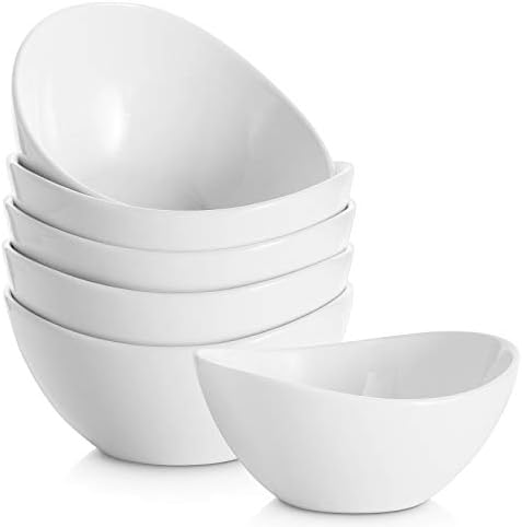 Samsle 19 Ounces Ceramic Serving Bowls, Sturdy Porcelain White Oval Salad Bowls, Stackable Food Server Fruit Display Dishes for Party Dinner