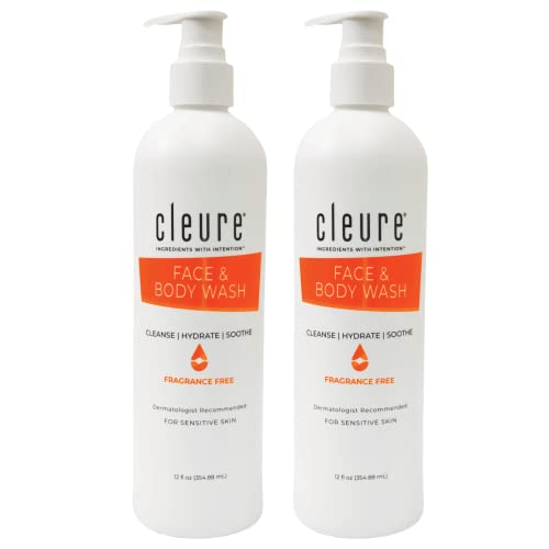 Cleure Fragrance Free Body Wash for Sensitive Skin & Eczema (12 oz) | Hypoallergenic, Sulfate Free, Paraben Free, pH balanced Body Soap for Eczema Prone Skin or other Sensitive Skin Conditions