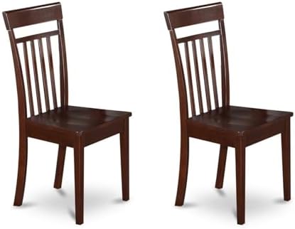 East West Furniture CAC-MAH-LC Capri Kitchen Dining Chairs - Faux Leather Upholstered Solid Wood Chairs, Set of 2, Mahogany
