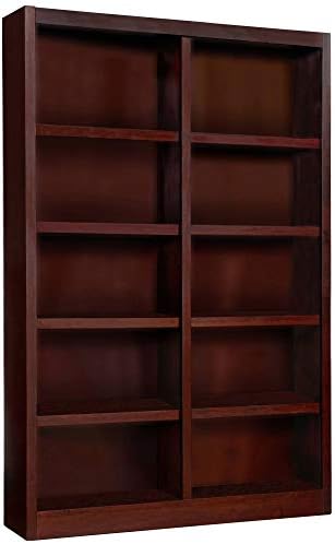Concepts In Wood Traditional 72inches Tall 10-Shelf Double Wide Wood Bookcase, Cherry