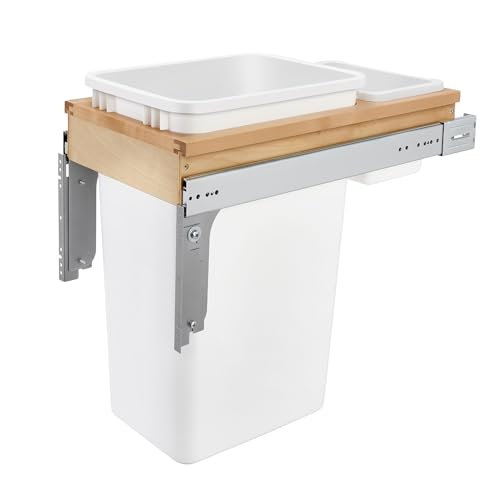 Rev-A-Shelf 35 Qt Top Mount Double Pullout Under Cabinet Kitchen Trash Cans for Base Cabinets, 150 Pound Rated Full-Extension Slides, Min Opening Width of 14.5", White, 4WCTM-18DM2-175
