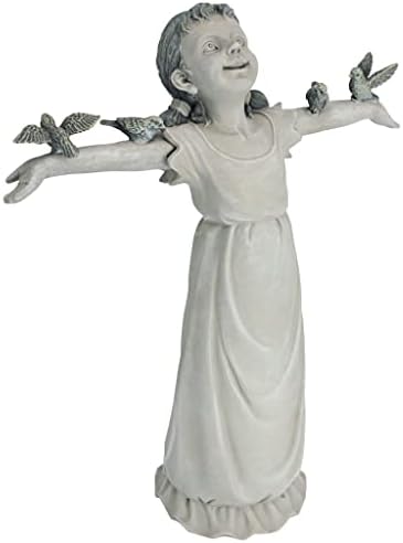 Design Toscano Basking in Glory Little Girl with Birds Outdoor Garden Statue, Medium, 16 inches tall, Cast Stone Resin, Two Tone Stone Finish