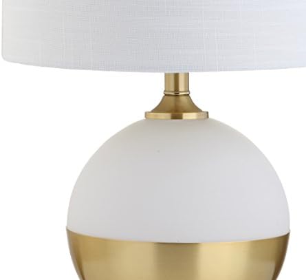 JONATHAN Y Carr Modern Table Lamp Ceramic Metal 23.5", White/Brass Gold | Contemporary Glam Nightstand Bedroom Desk Light, Linen Drum Shade, Silk Cord