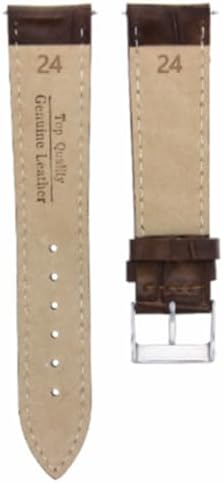 Ewatchparts 24mm Dark Brown Leather Replacement Watch Strap White Stitching Silver Buckle Compatible With Invicta Diver Watch