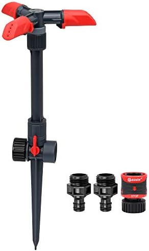 Eden 94120 Automatic Rotating Lawn and Garden Sprinkler for Yard, Large Area Coverage W/Quick Connect Starter Set, Weighted Base