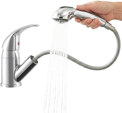 Dura Faucet DF-NMK852-WT RV Pull-Out Swivel Kitchen Sink Faucet (White) | One-hole, single-handle design with smooth lever control for galley cleanup. Easy DIY install with common hand tools.