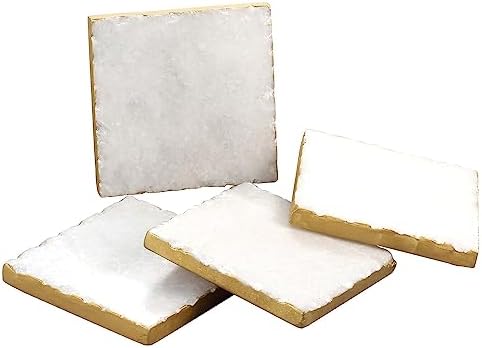 Thirstystone Square White Marble/Gold Edged Coasters (Set of 4), Multicolor | 4" Square, Non-Slip Feet, Absorbent, Elegant