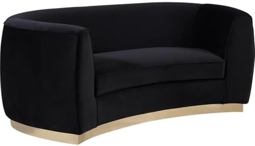 Meridian Furniture Julian Collection Modern | Contemporary Velvet Upholstered Loveseat with Stainless Steel Base in Rich Gold Finish, Black, 70" W x 34" D x 28" H
