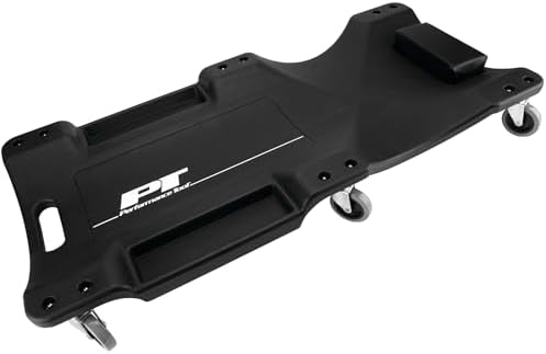 Performance Tool W85014 38 in. Low-Profile Automotive Mechanics Creeper | Oversized x-frame low profile creeper with 2-inch extra cushion padding. 5-inch jumbo swivel casters. 300 lb. capacity