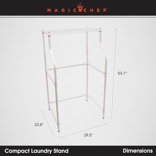 Magic Chef Compact Home Laundry Stand with Upper Dryer Shelf, White | Compact Laundry Stand, White Powder Coated Metal