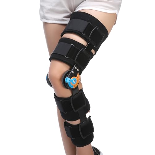 Hinged Knee Brace ROM Post Op Knee Immobilizer Adjustable Knee Immobilizer Support with Side Leg Stabilizersfor Meniscus Tear, Arthritis, ACL, PCL