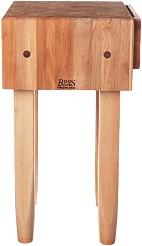 John Boos PCA1 Maple Wood End Grain Solid Butcher Block with Side Knife Slot, 18 Inches x 18 Inches x 10 Inch Top, 34 Inches Tall, Natural Maple Legs