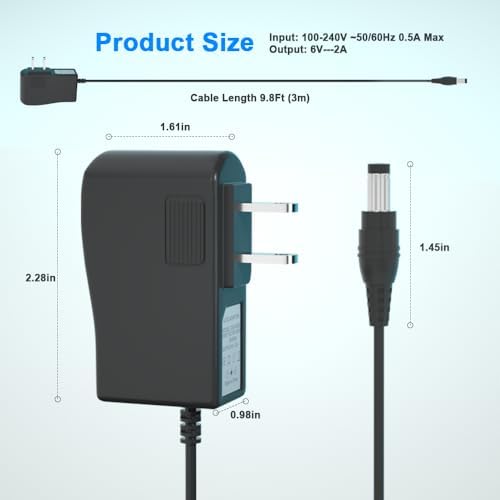 9.8ft Extra Long 6V 2A Power Supply Adapter for ProForm Elliptical，Power Cord for Smart Strider 480 490 500 600 LE, 390 395 475 510 E, 510 EX