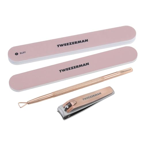 Tweezerman Manicure Kit with Clipper, Polish Remover Pushy, 2 Files Black